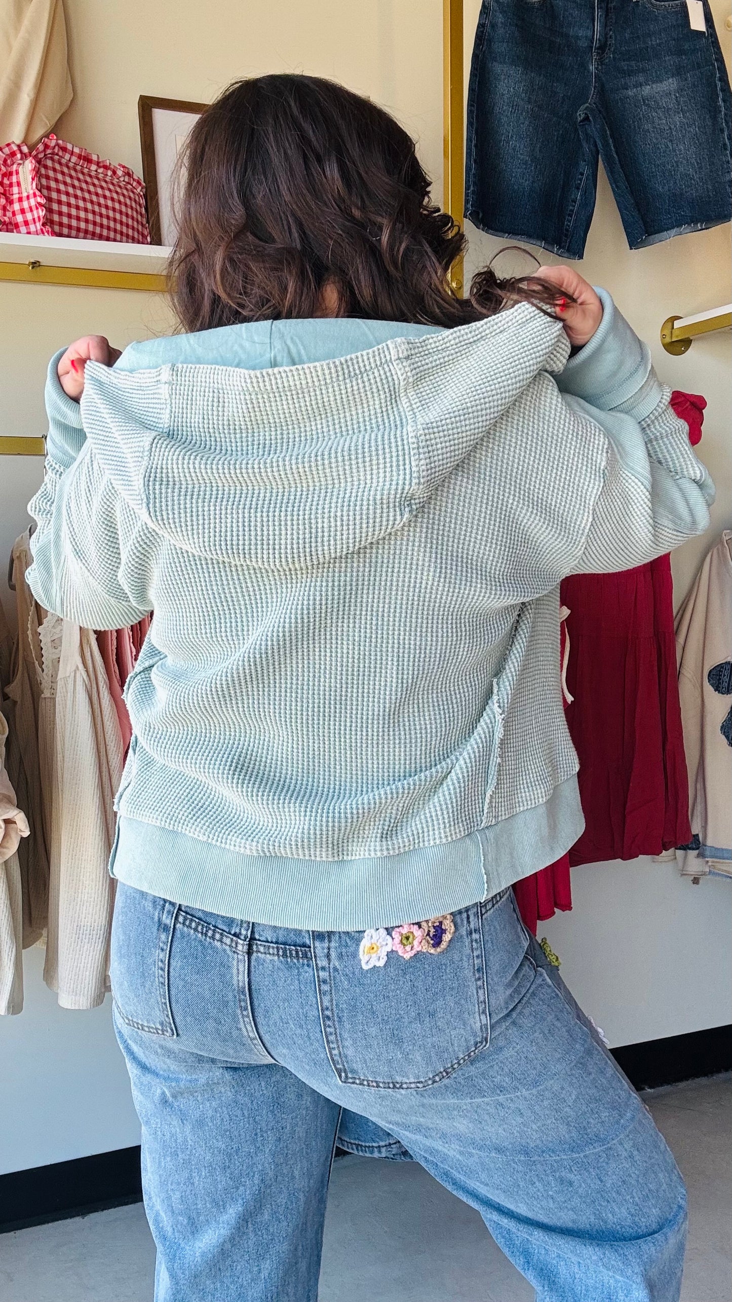 Sky Blue Mineral Waffle Hoodie Jacket