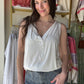 Ivory V Neck Button Tank