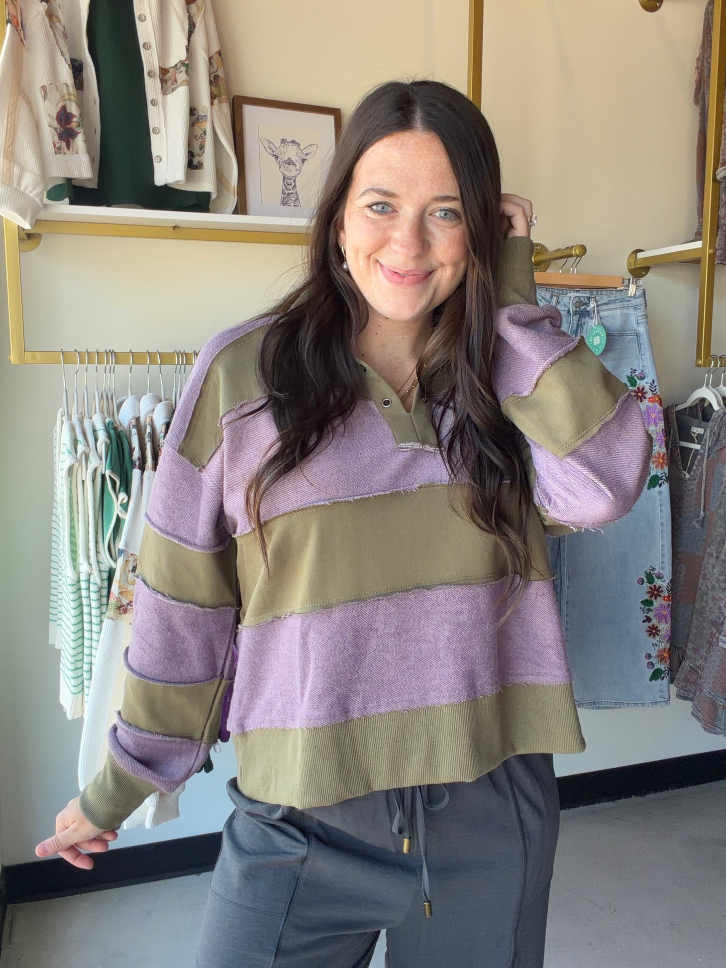 Olive French Terry Block Top