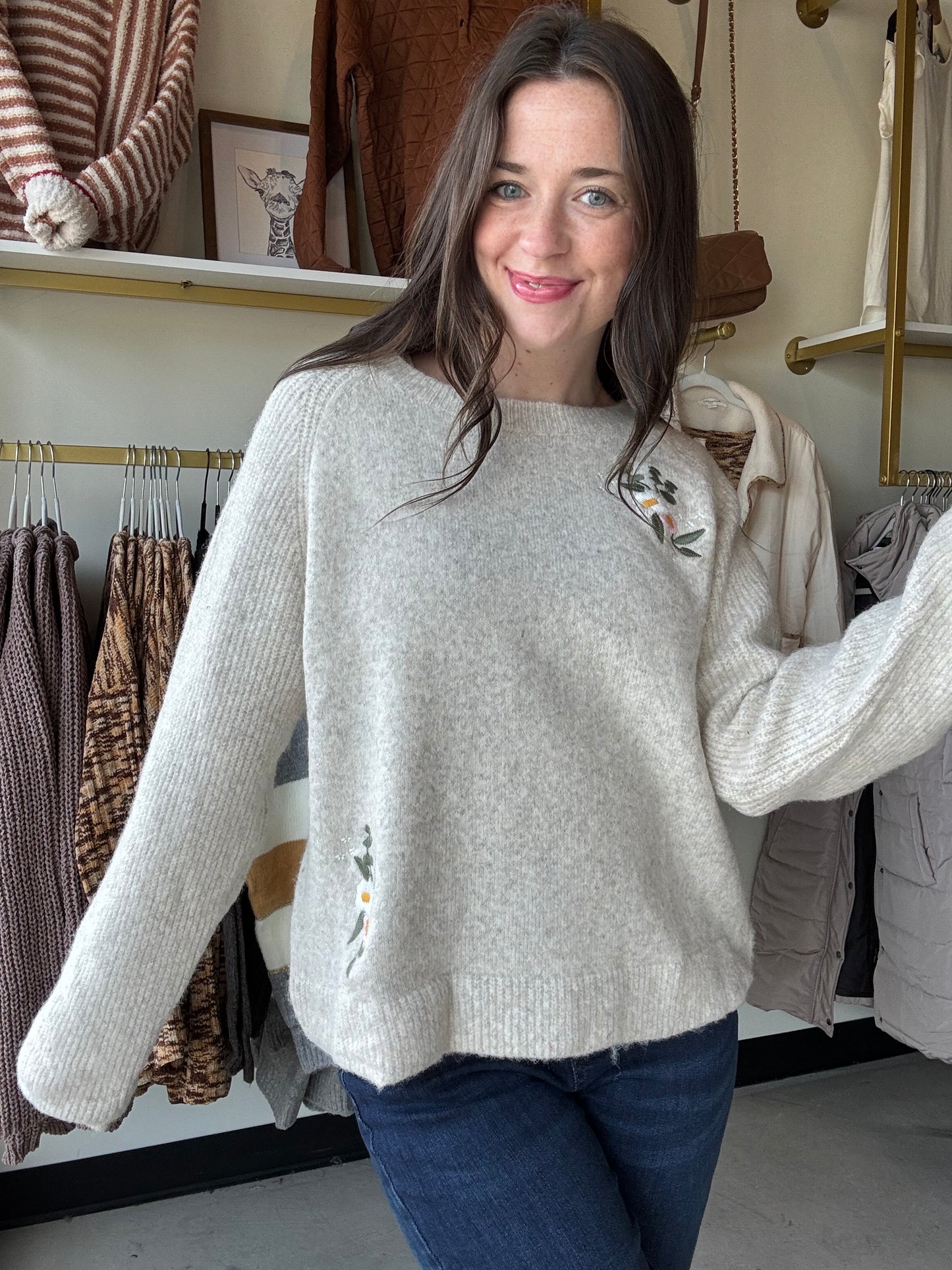 Embroidered Floral Accent Sweater