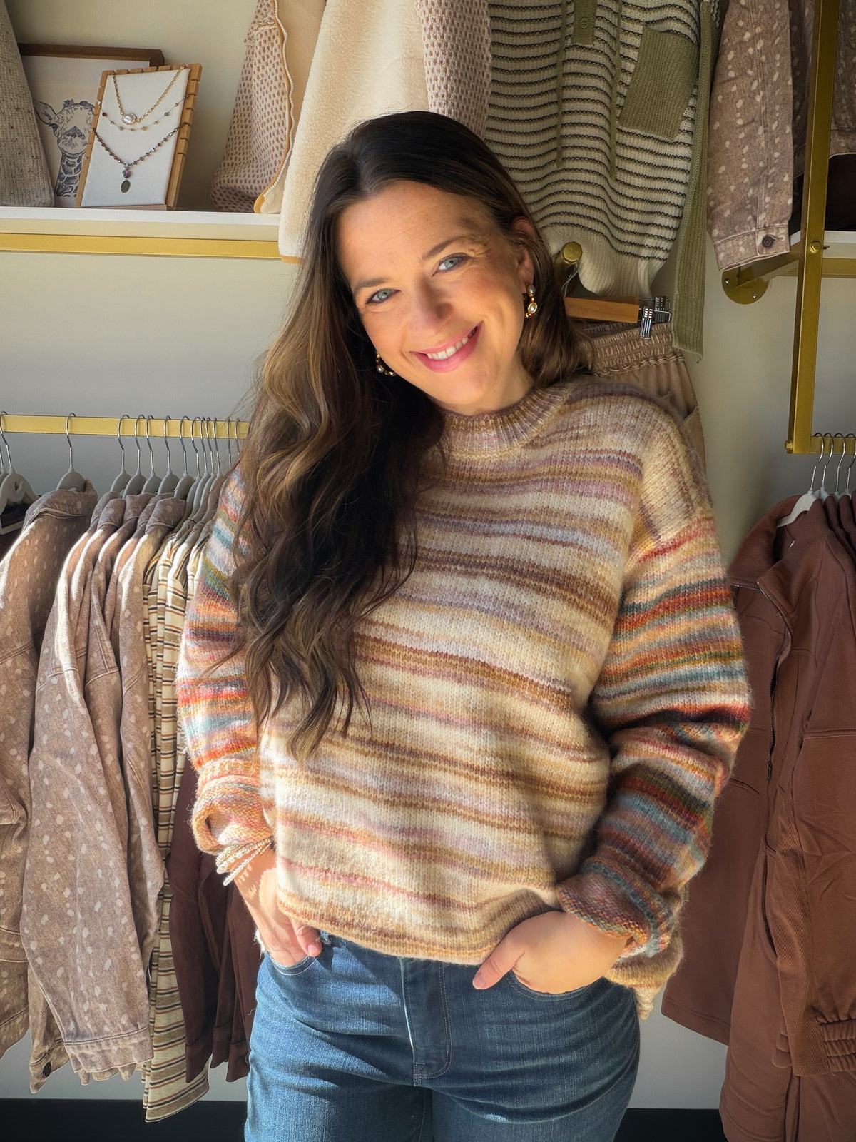 Khaki Multi Stripe Sweater
