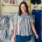 Navy Stripe Bubble Sleeve Blouse