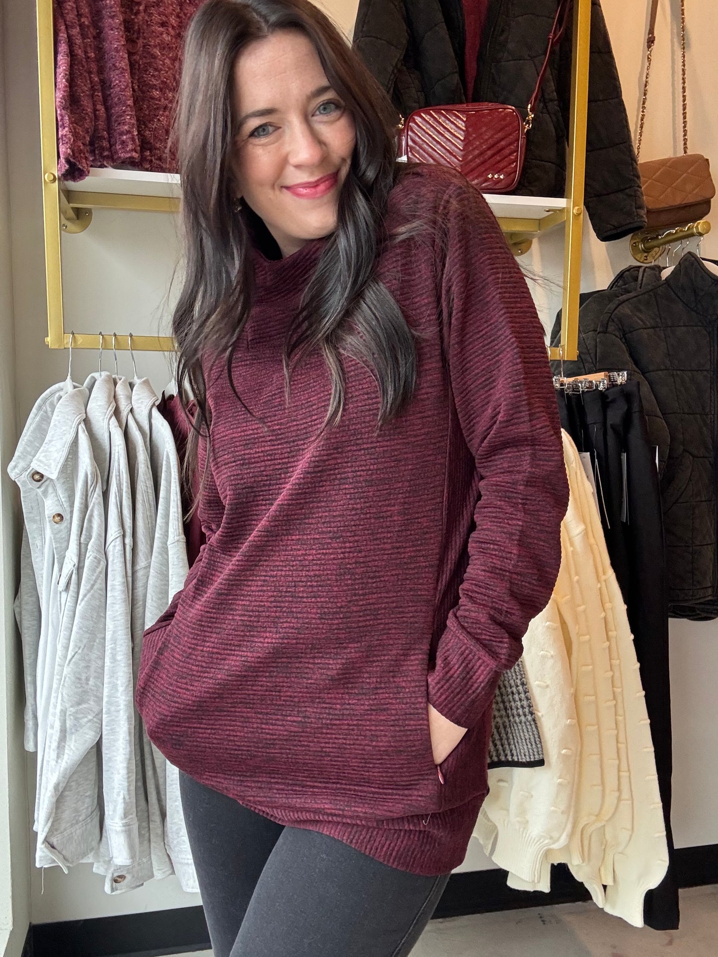 Wine Mock Neck Tunic