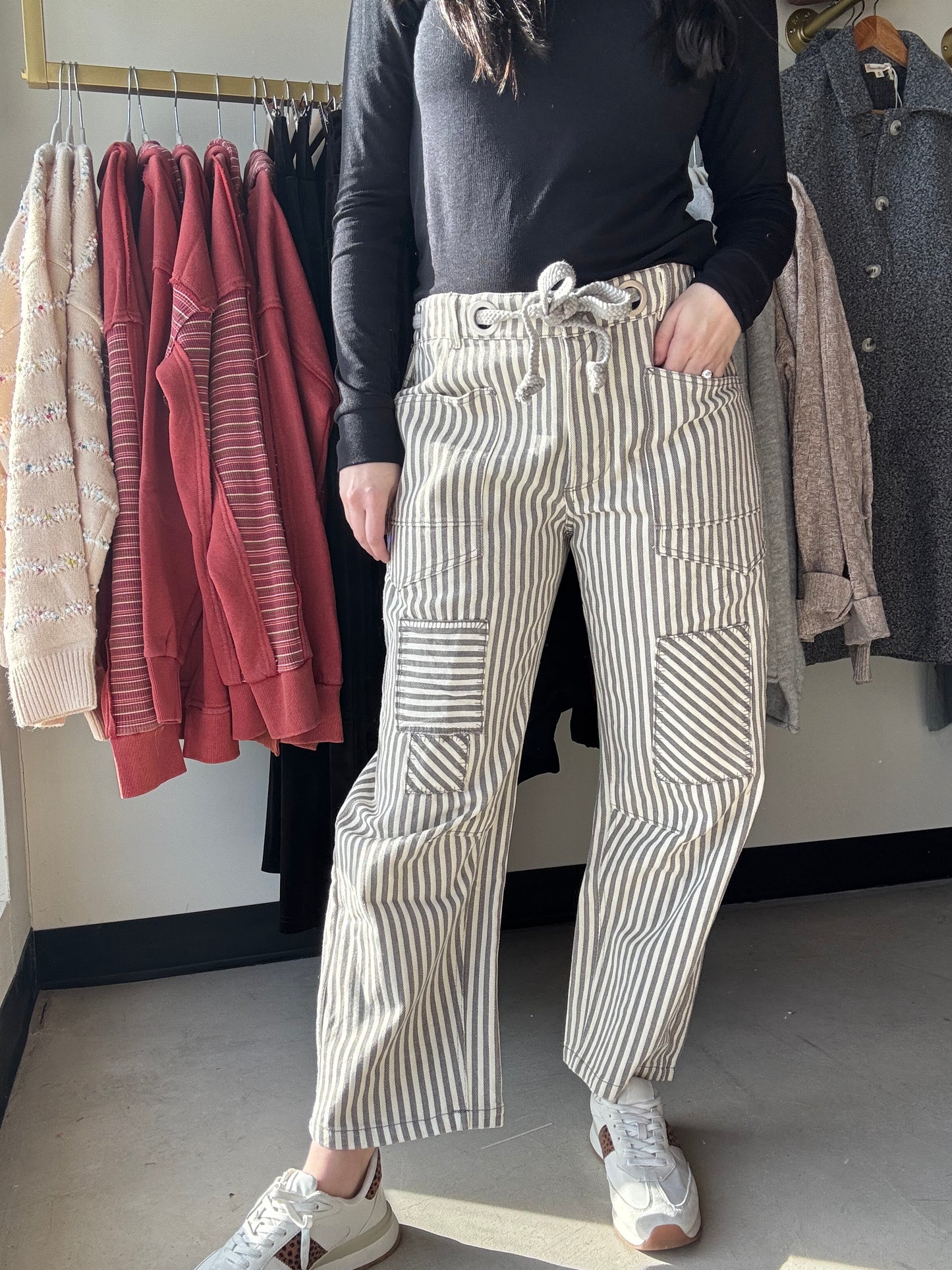 Grey & White Twill Barrel Pants