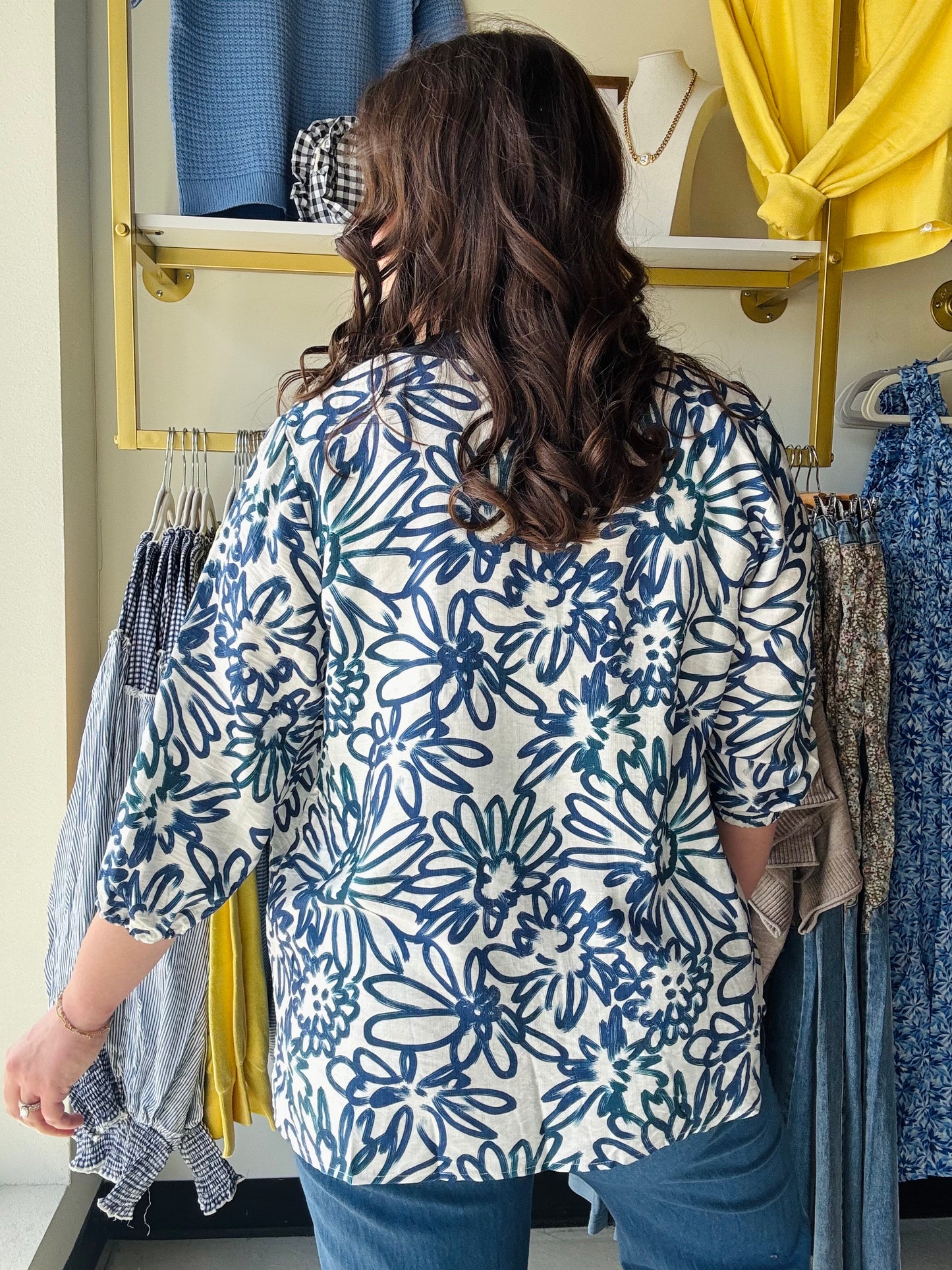 Denim Trim Floral Cardigan