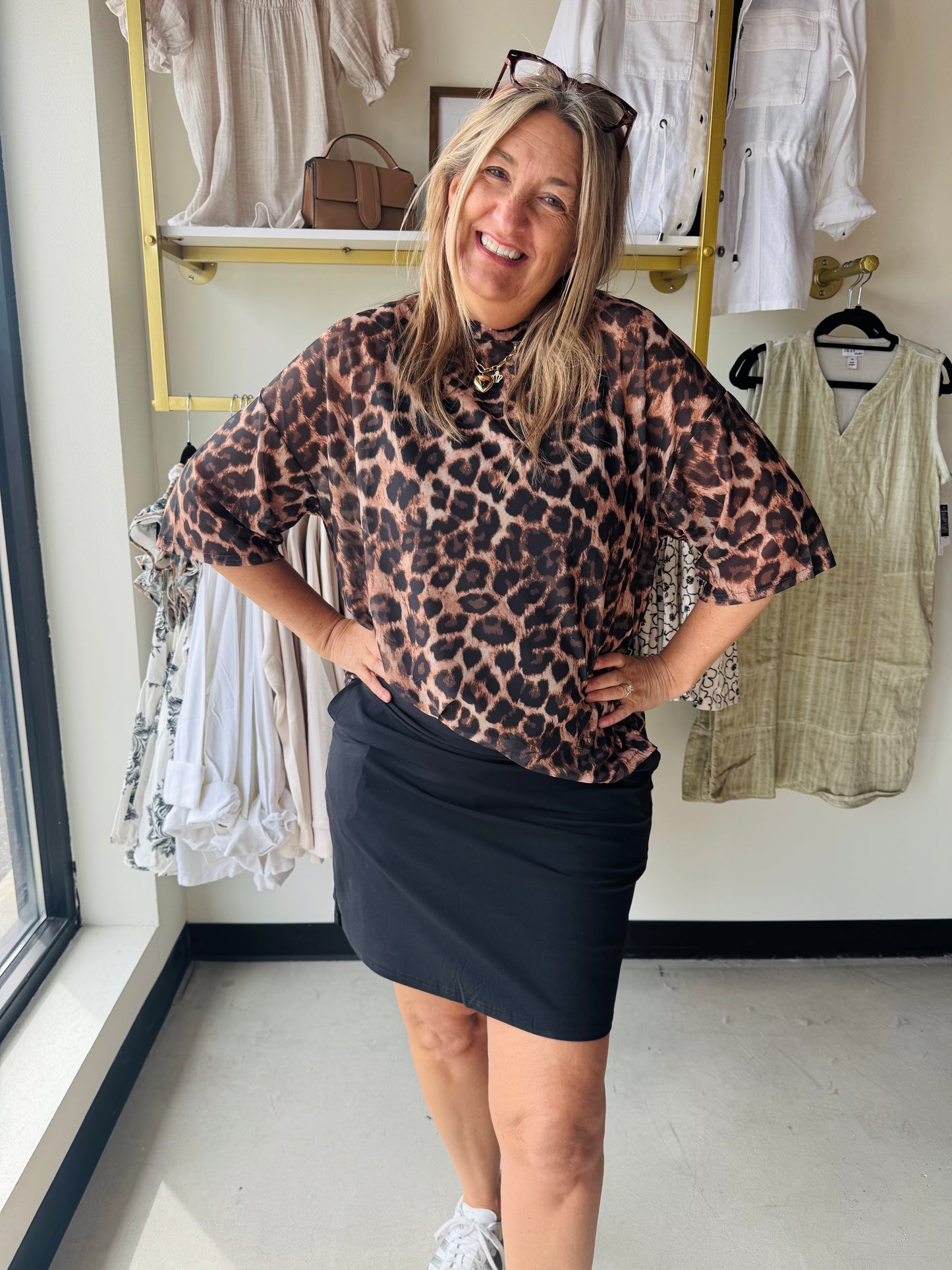 Leopard Boxy Mesh Top
