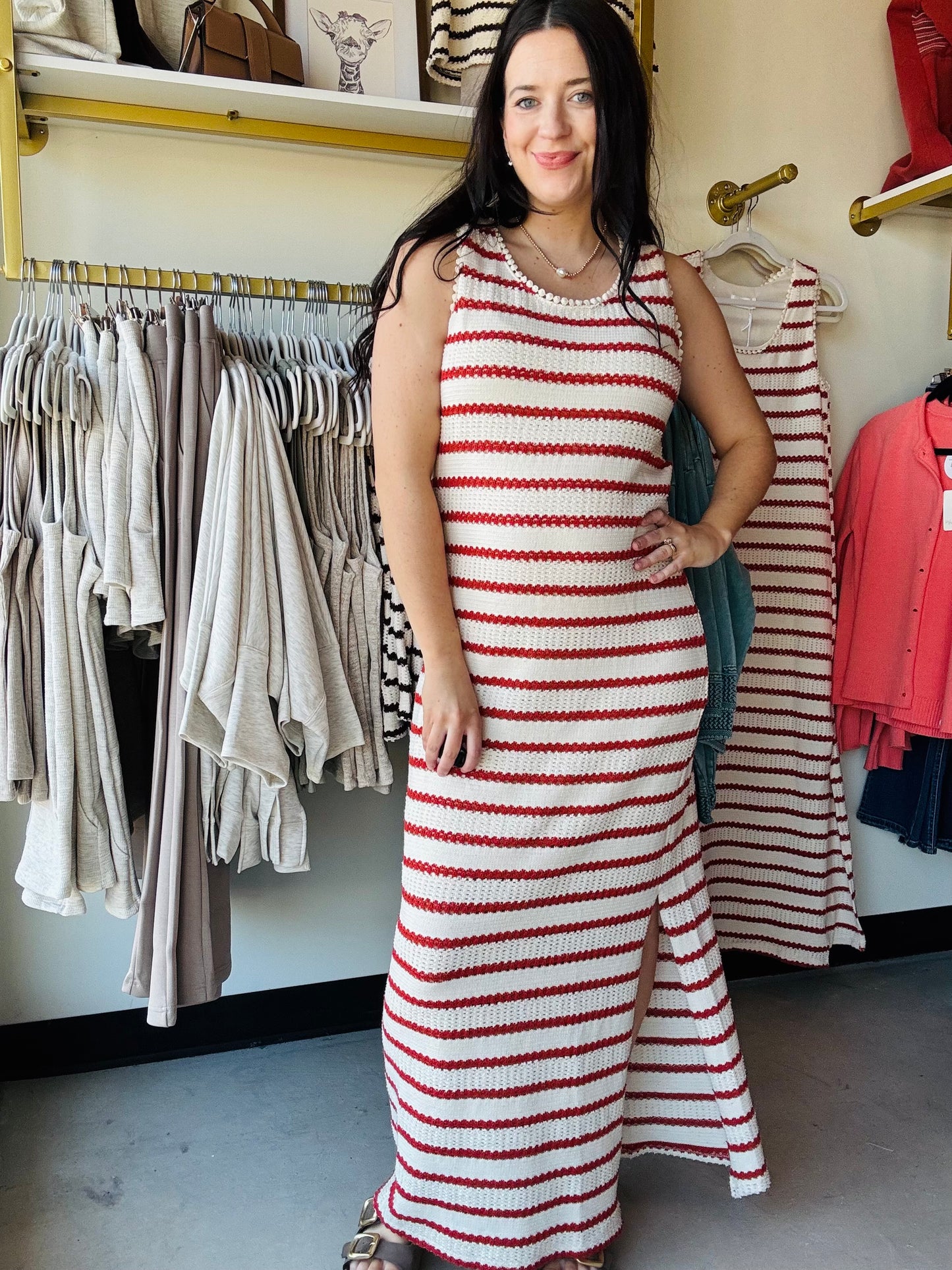 Rust Stripe Crochet Maxi Dress