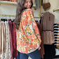 Orange Floral Balloon Sleeve Blouse