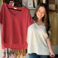 Terracotta Ribbed V Neck Tee
