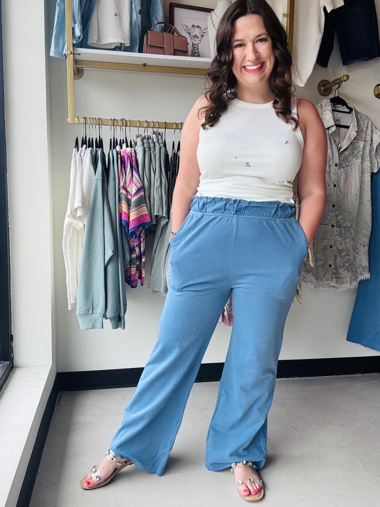 Blue Grey Knit Flare Pants