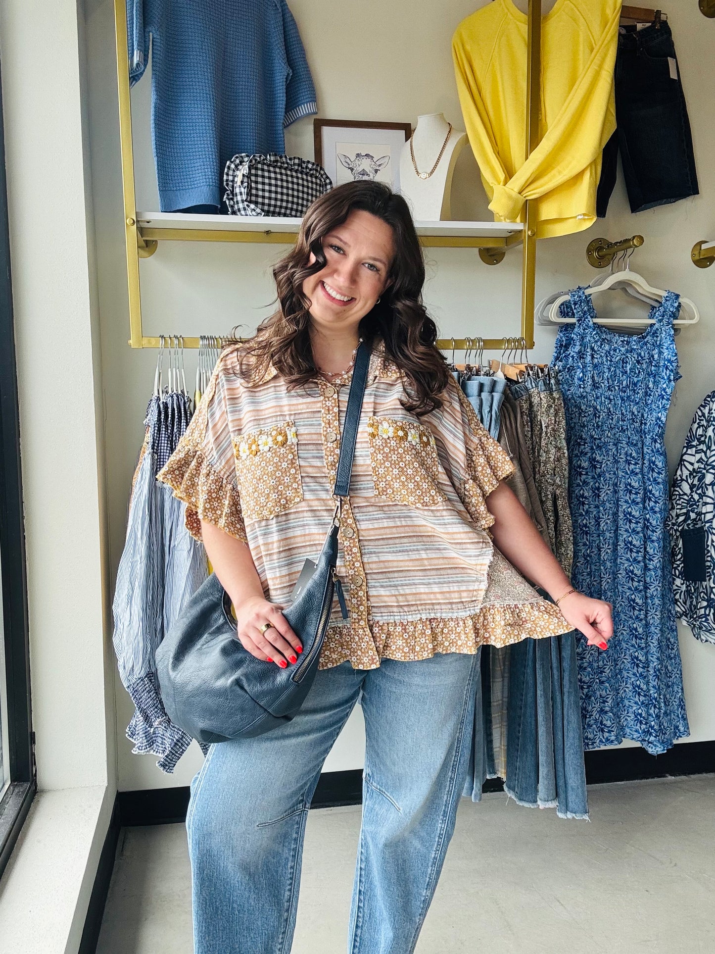 Mustard Mixed Patch Button Up