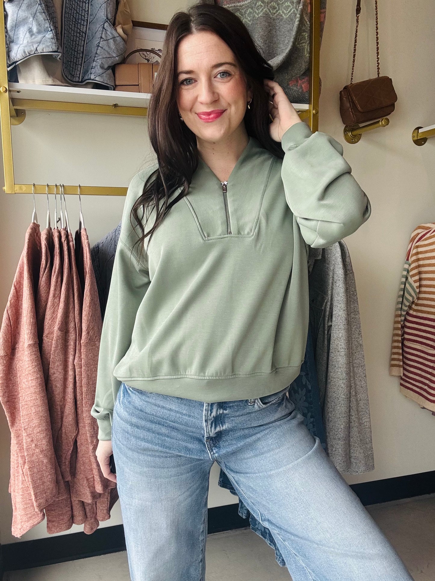 Sage Zip Collar Pullover