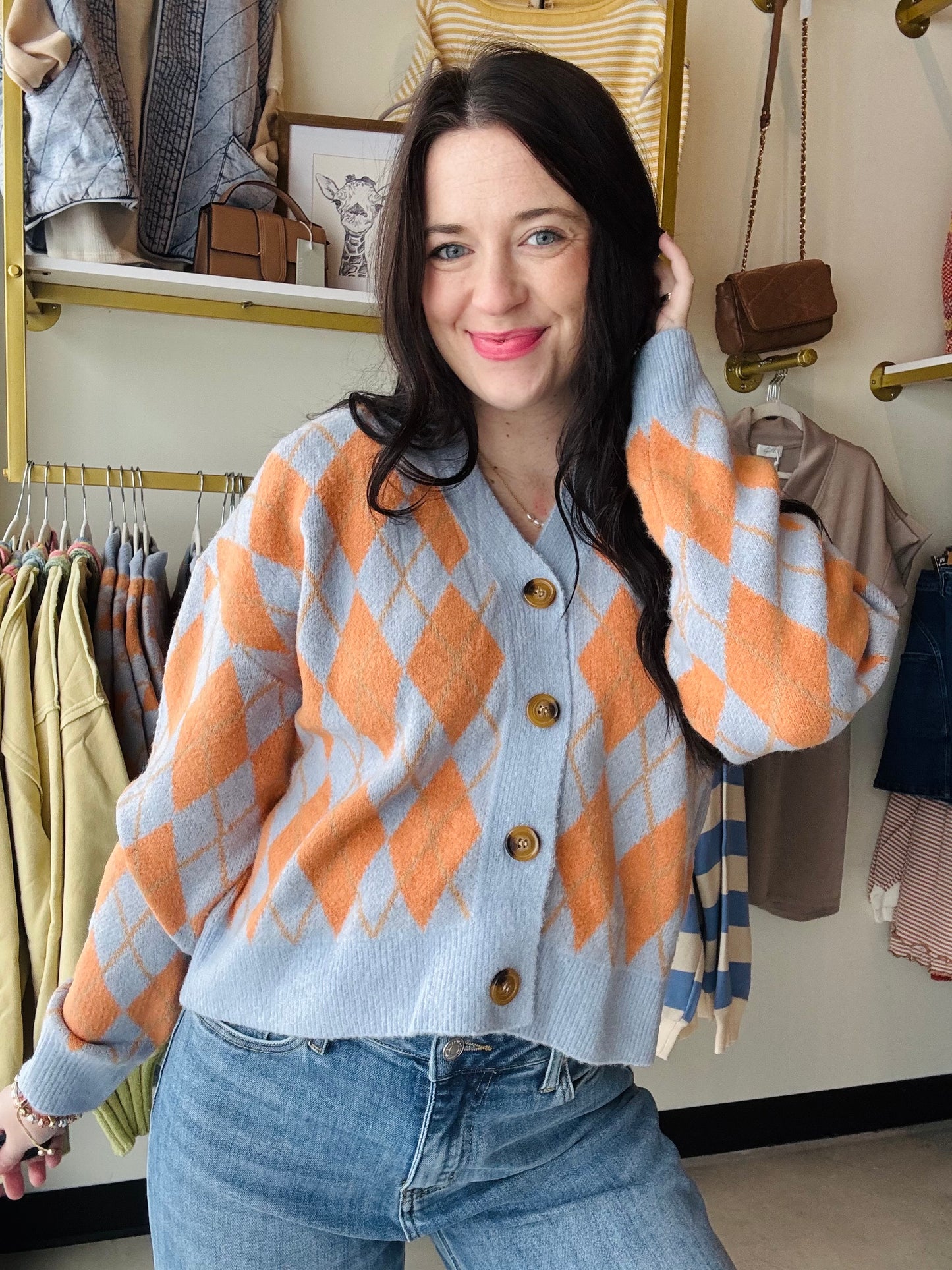 Orange Chambray Argyle Sweater
