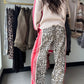 Leopard Accent Wide Leg Pants