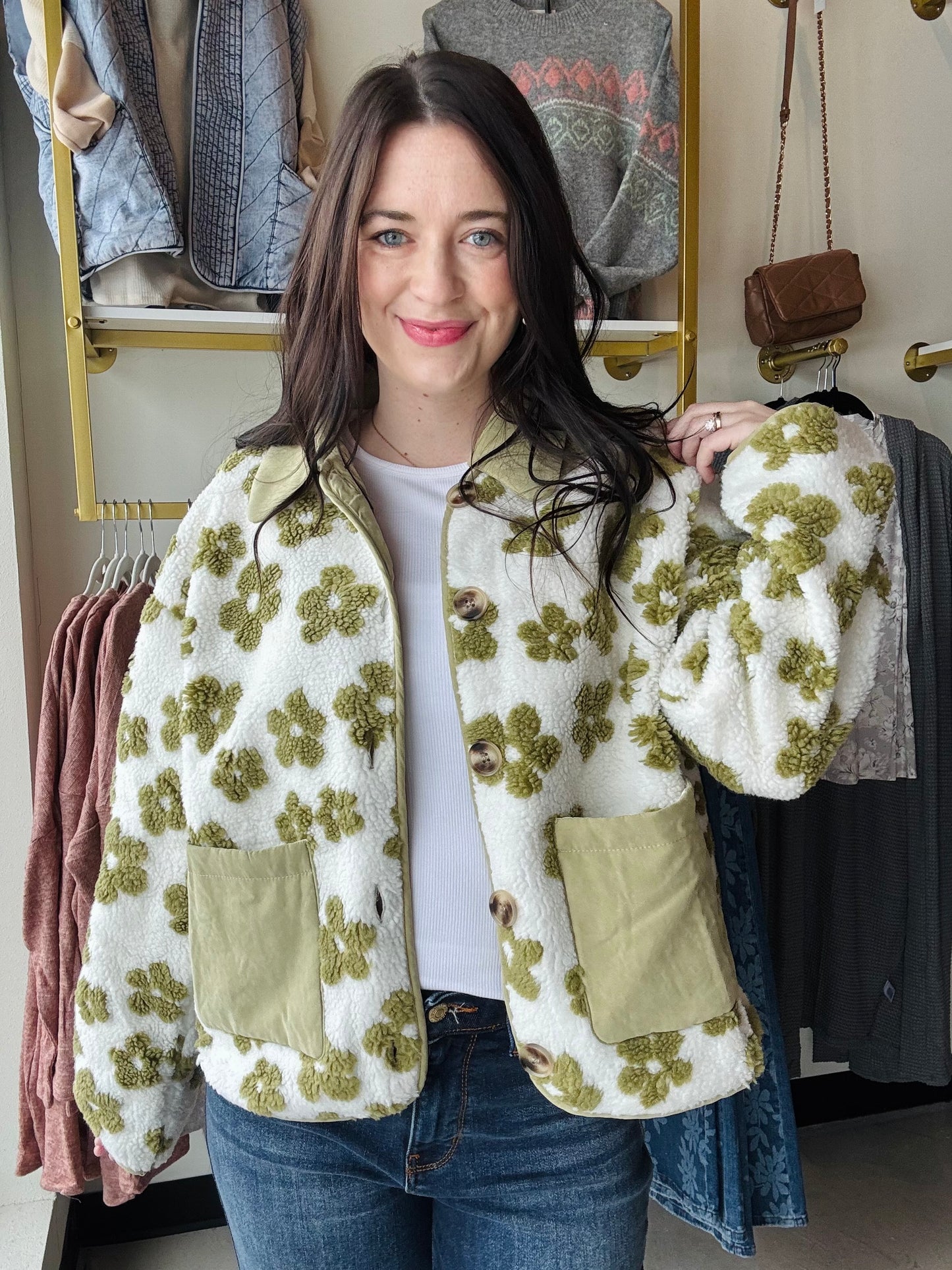 Pistachio Floral Teddy Jacket