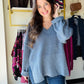 Denim Slouchy V Neck Sweater