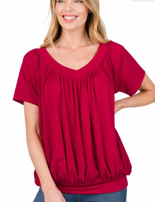 Red Shirring Top