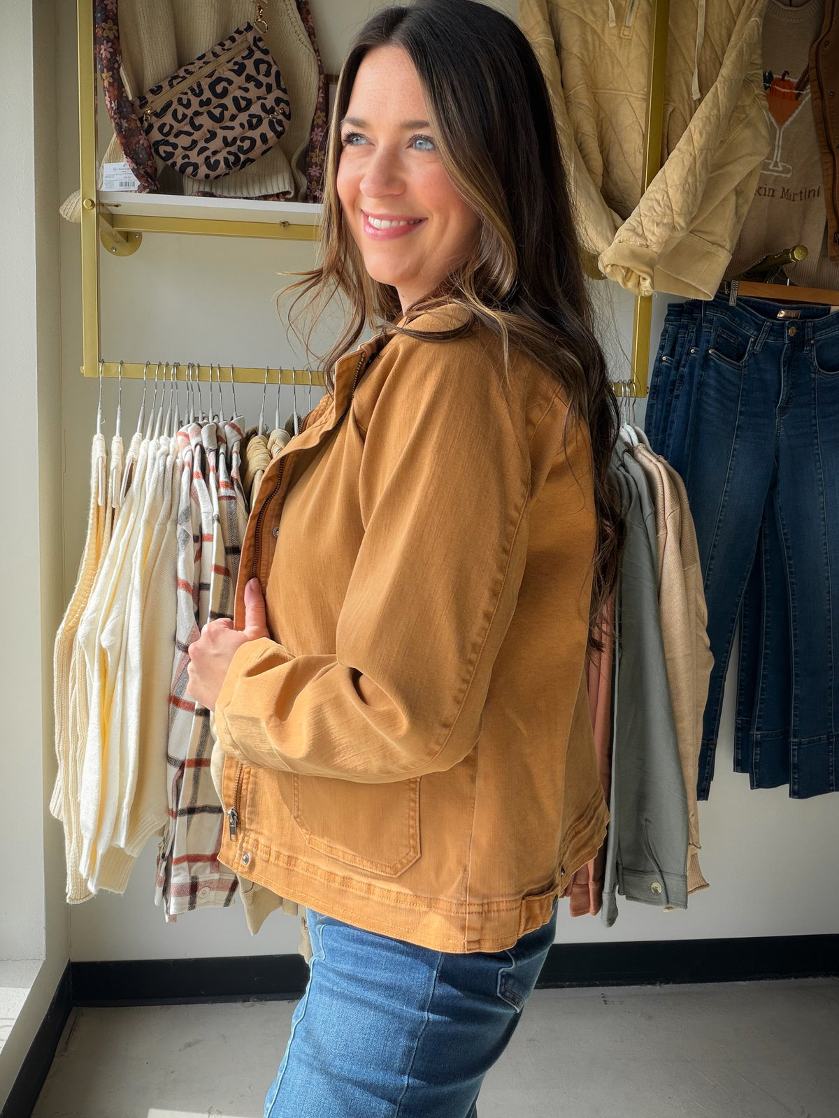 Brown Zip Front Raglan Sleeve Jacket