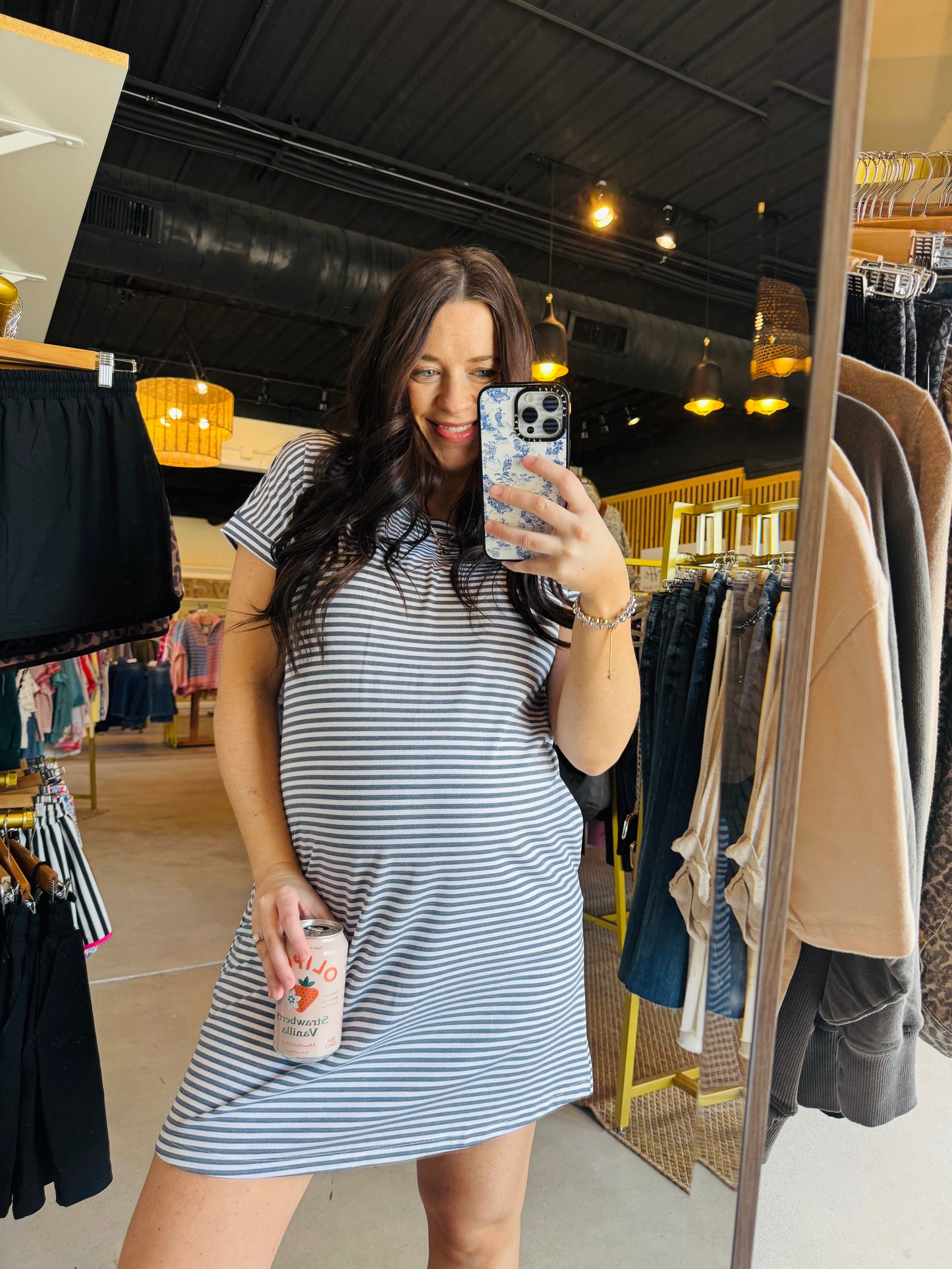 Navy & White Striped T-Shirt Dress