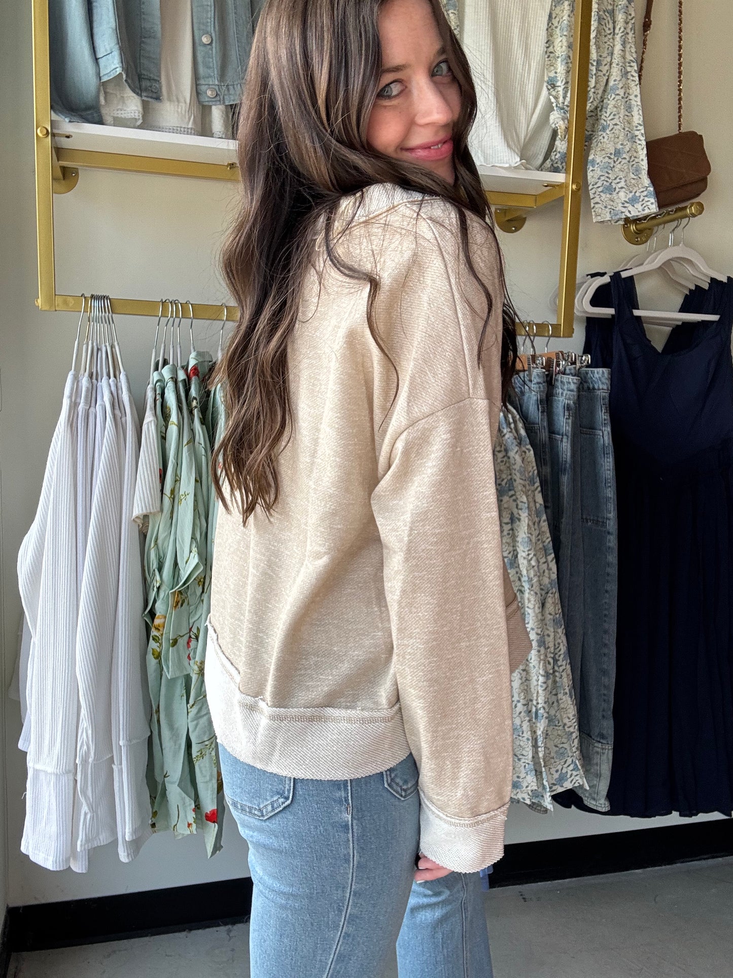 Light Taupe Varsity Cardigan