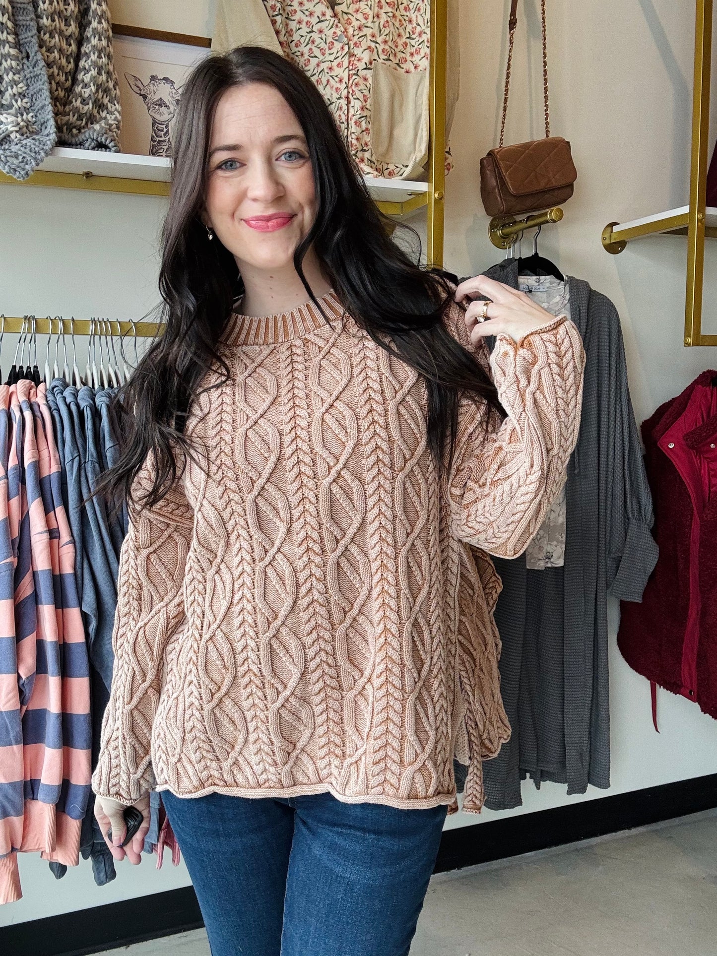 Vintage Cable Knit Sweater- Latte