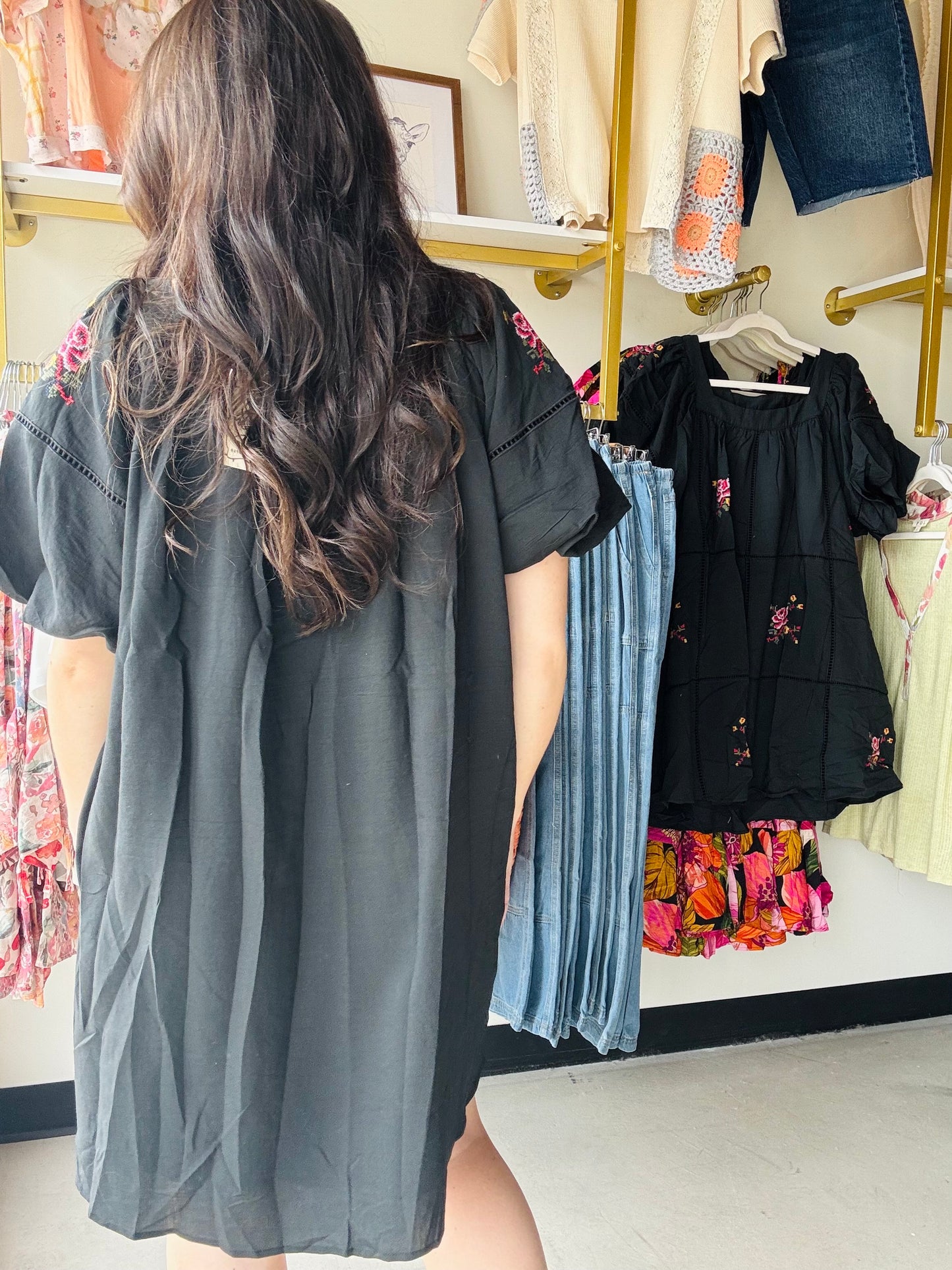 Black Embroidered Babydoll Dress