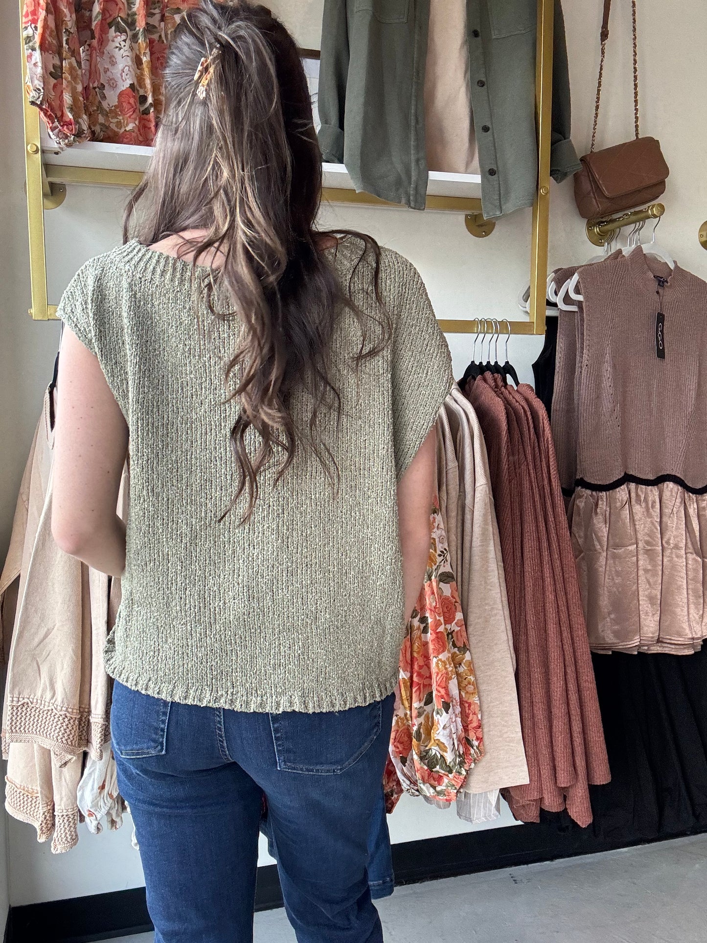 Olive Wide Neck Sleeveless Sweater