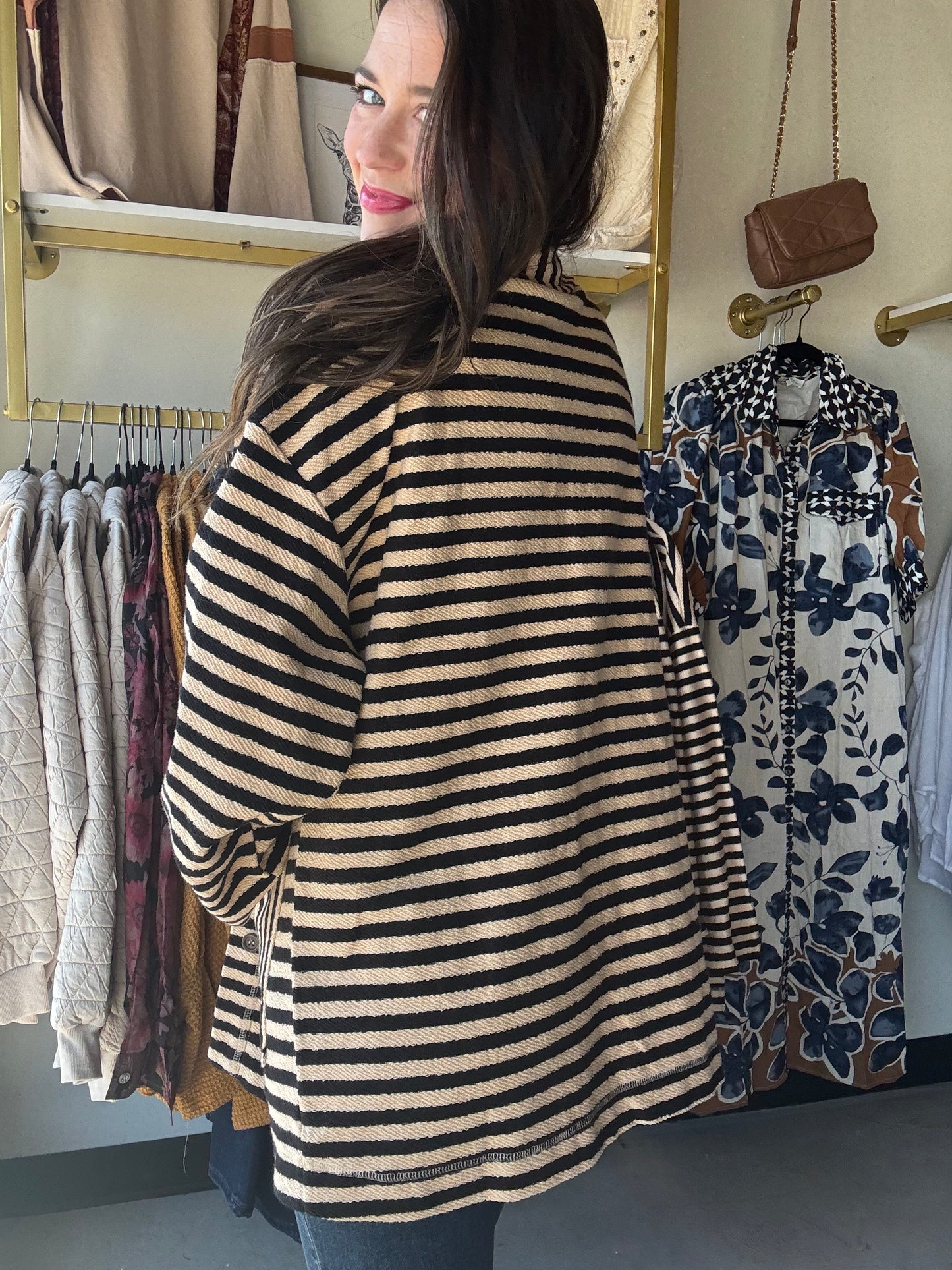 Striped Combo Button Up Shacket