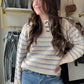 Oatmeal & Blue Pin-Tuck Sweater