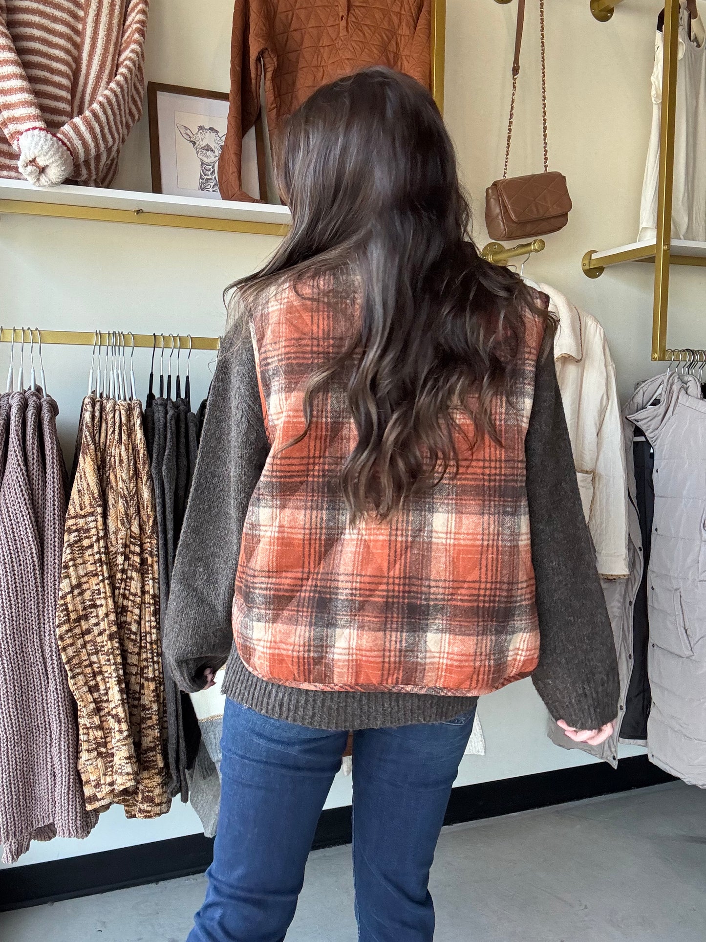 Rust Plaid Puffer Vest