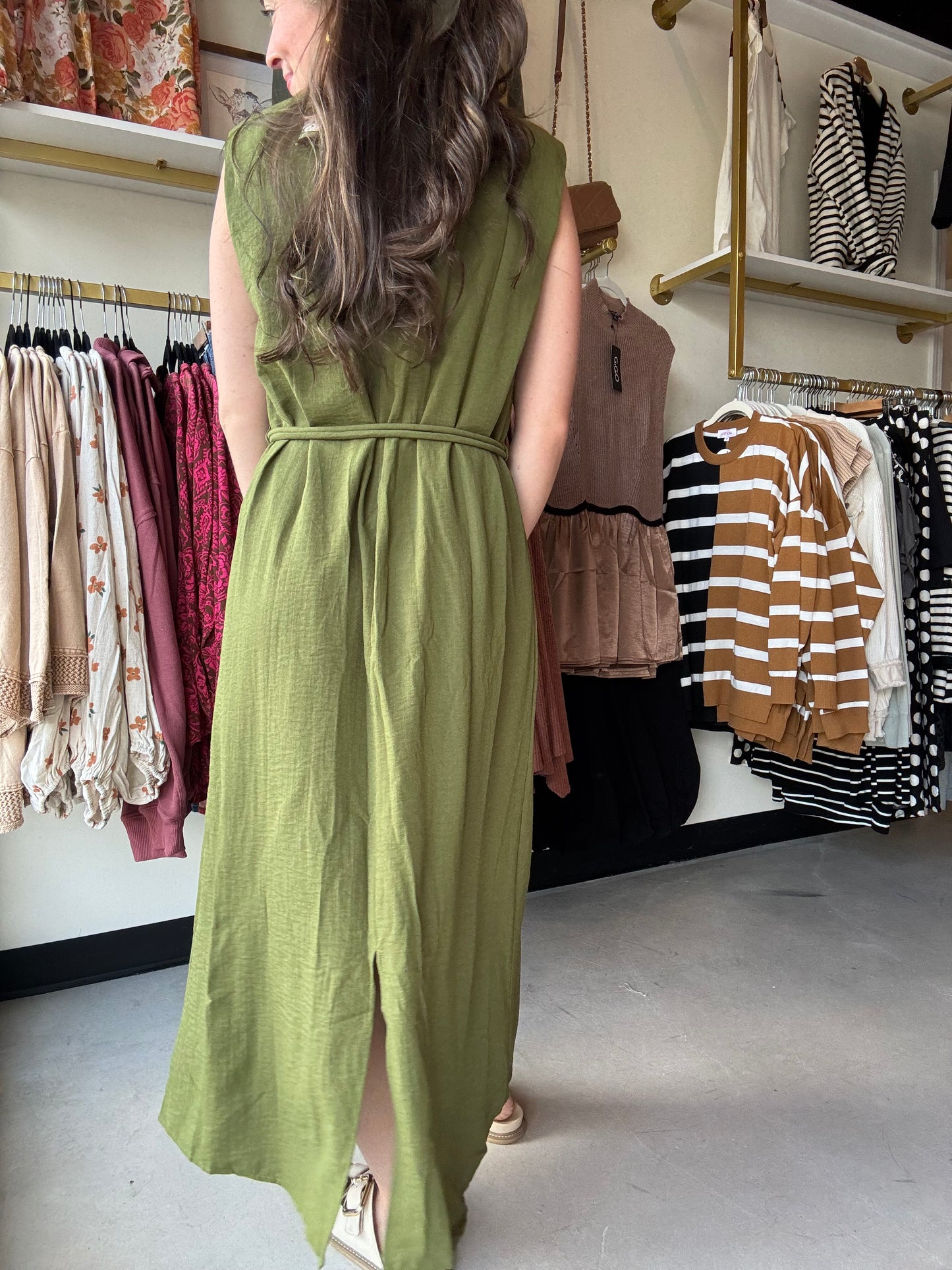 Gold Accent Belt Midi Dress