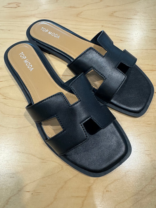 Black H Cut Sandals