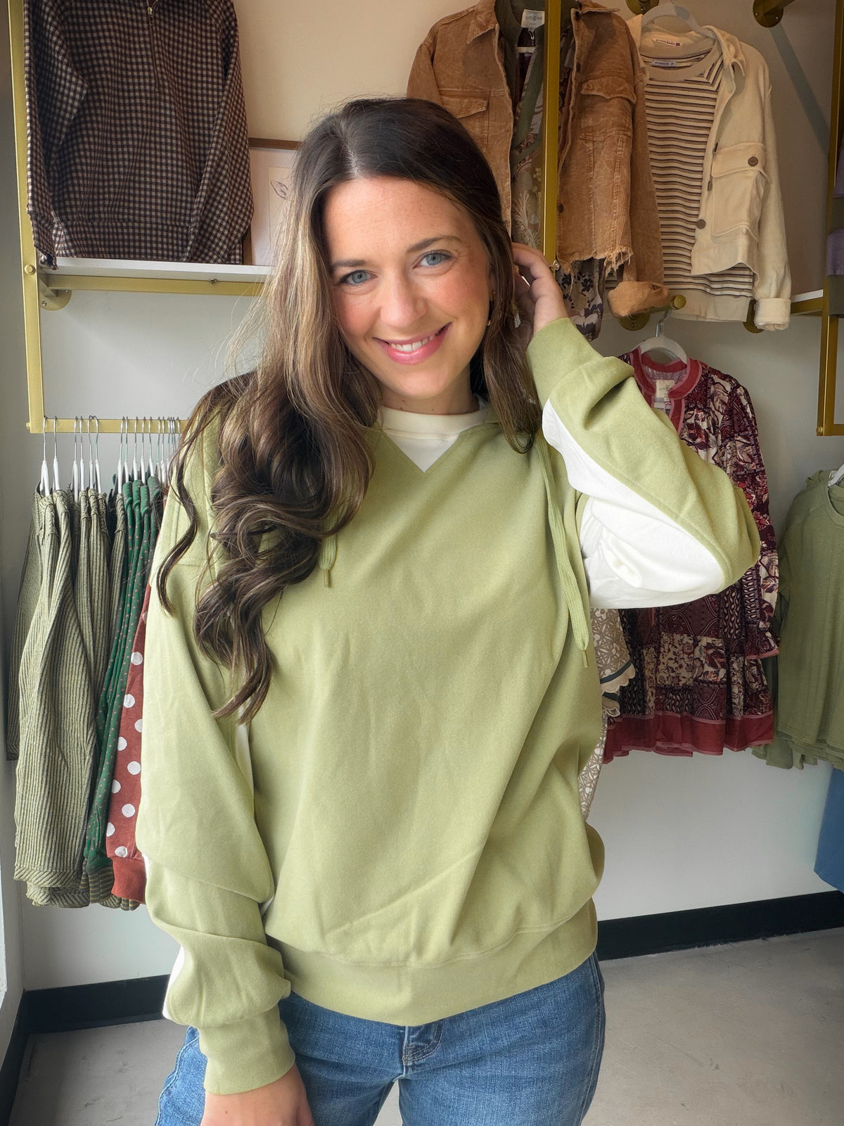 Bright Sage Color Block Hoodie