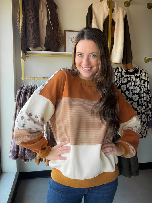 Mocha Stripe Accent Pullover