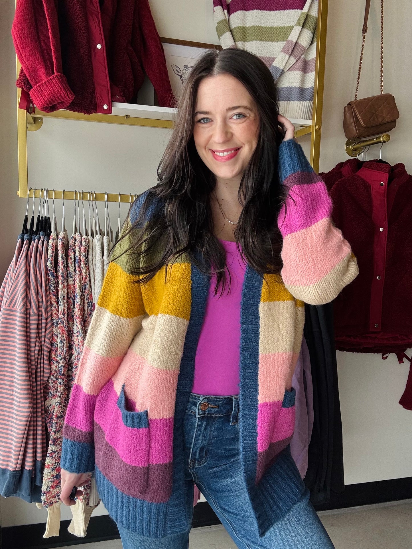 Navy Multi Stripe Cardigan