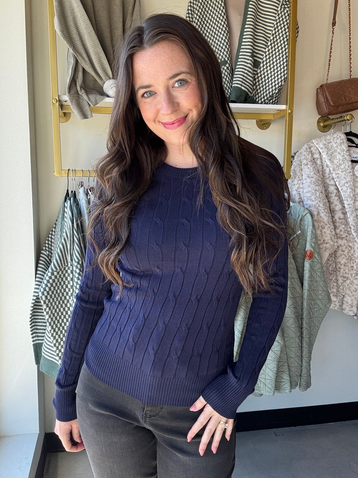 Navy Cable Knit Crewneck