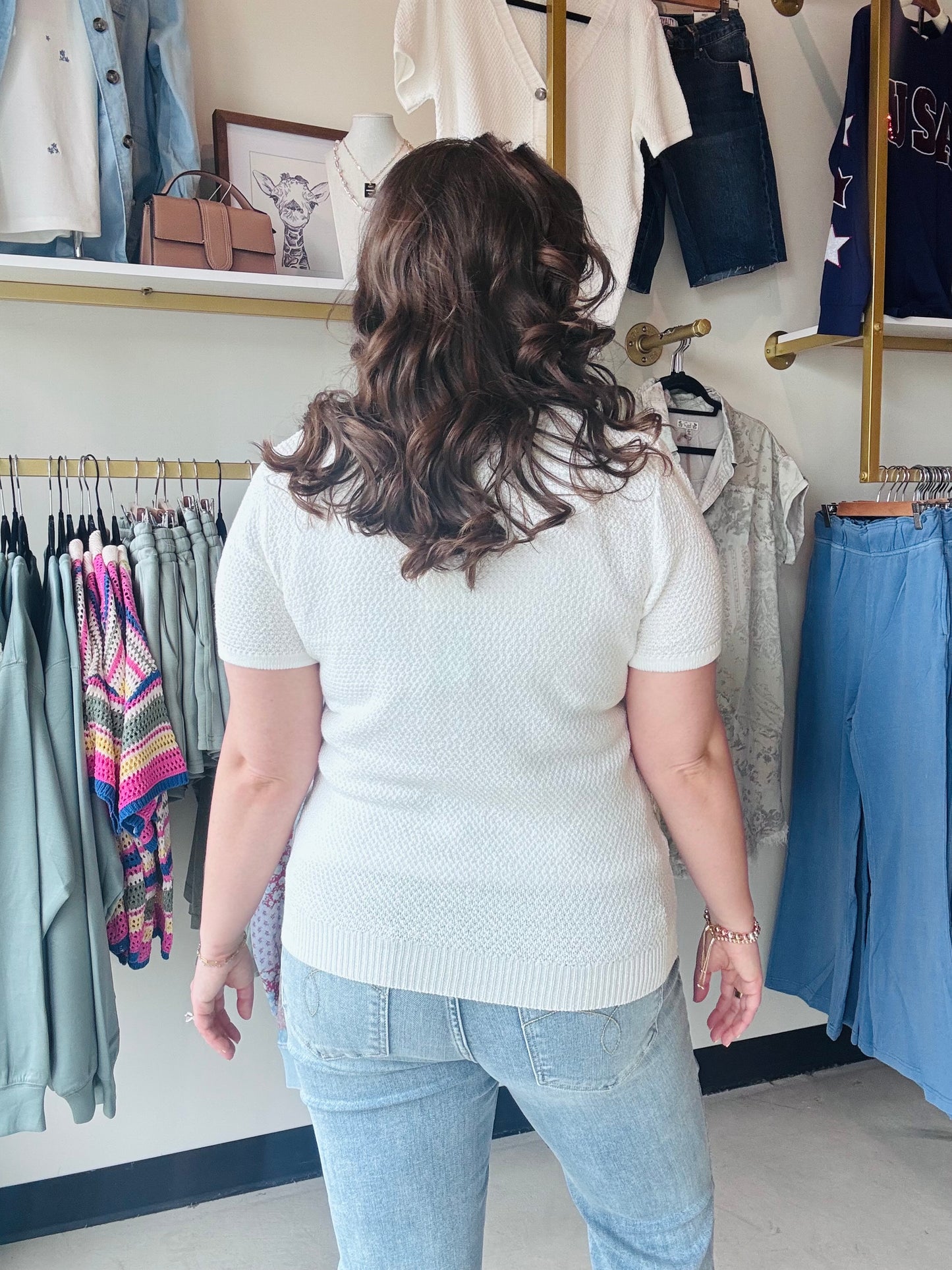 Off White Waffle Button Up Sweater