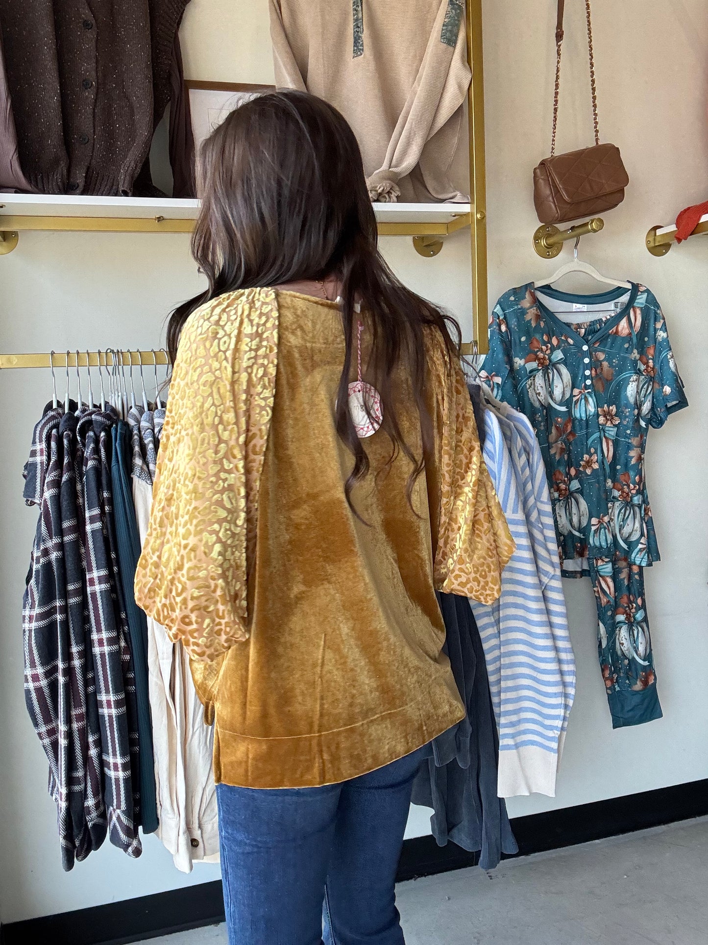 Golden Velvet Balloon Sleeve Top