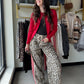 Leopard Accent Wide Leg Pants