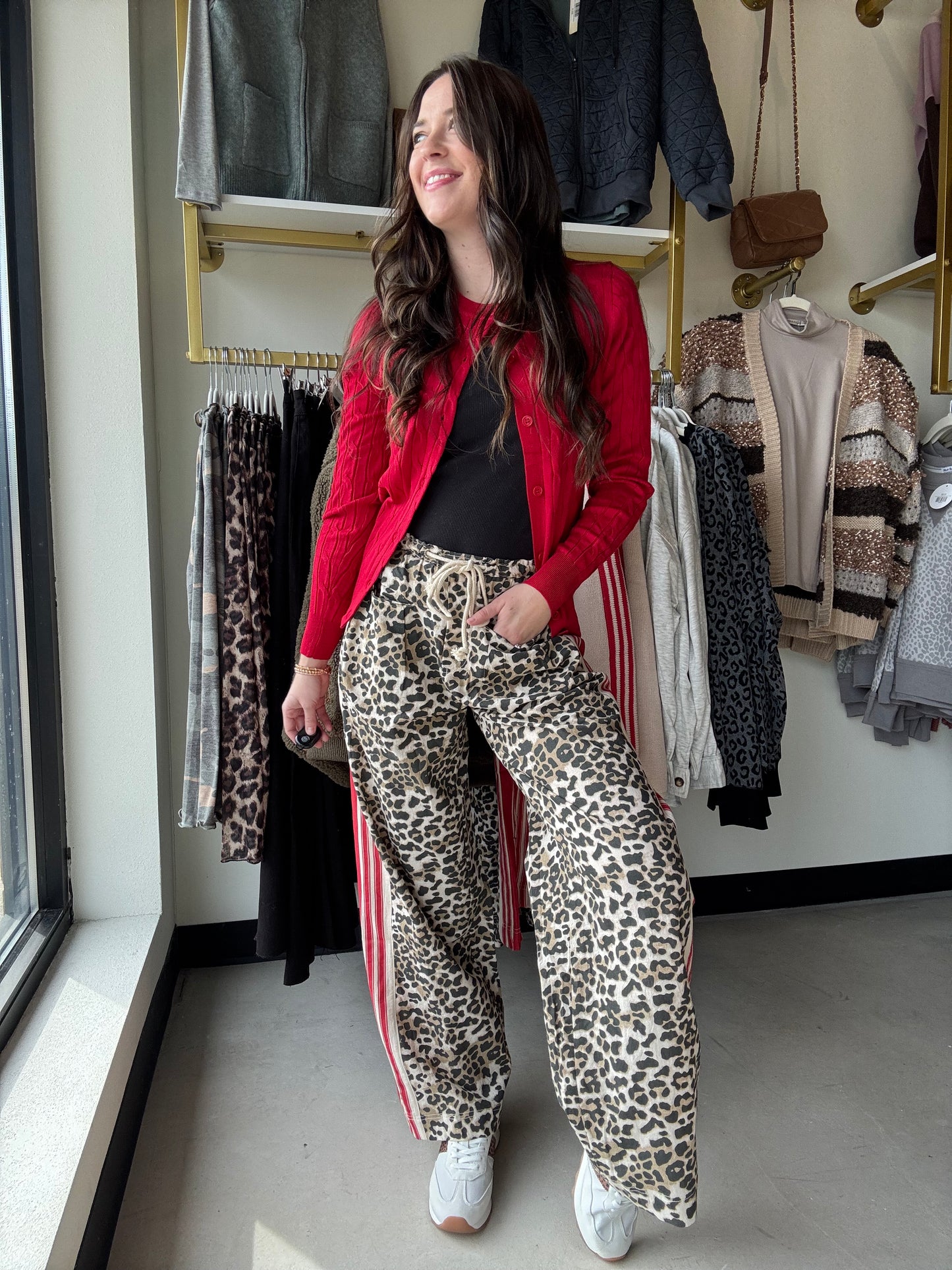 Leopard Accent Wide Leg Pants