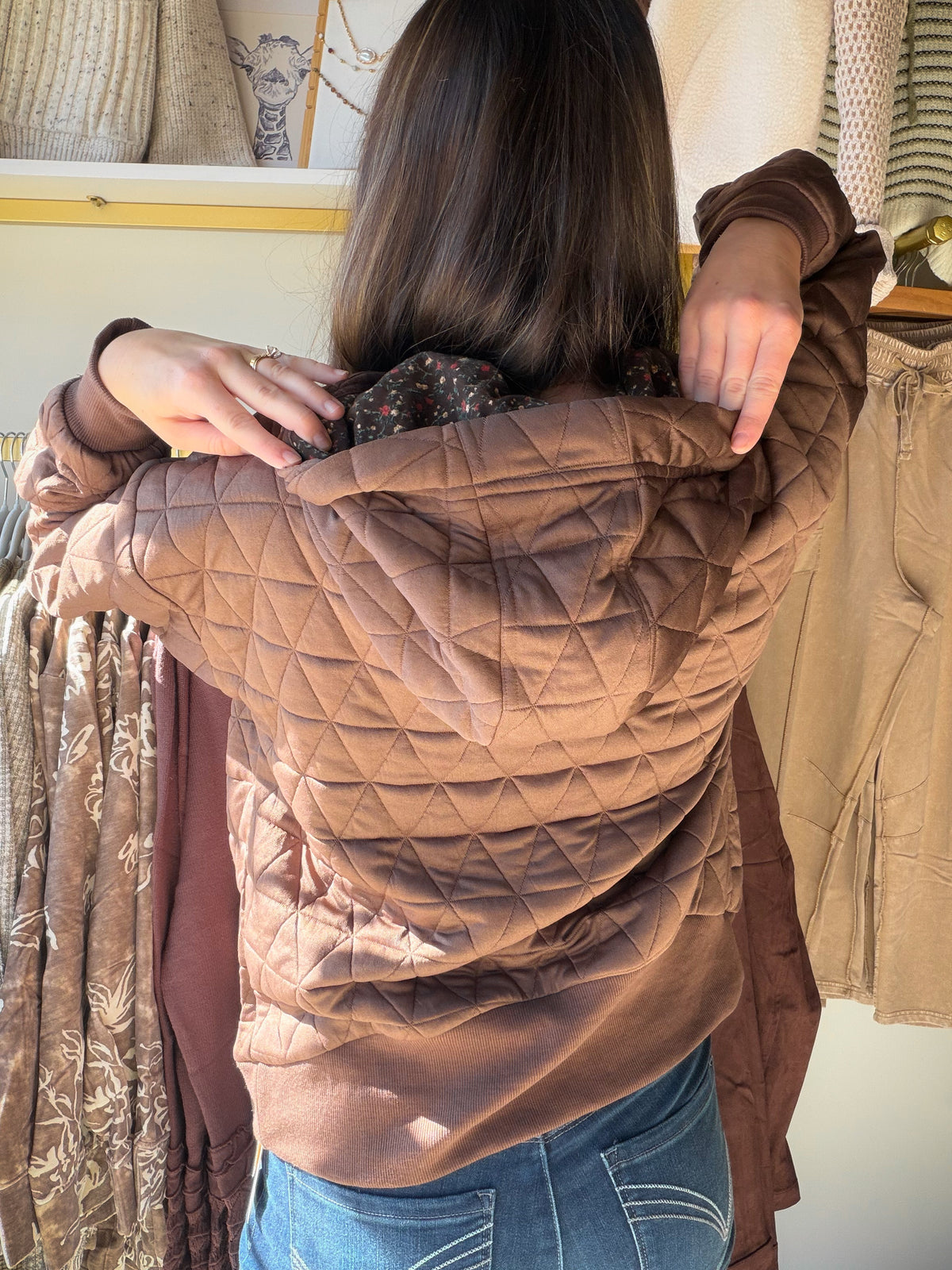 Brown Quilted Accent Hoodie