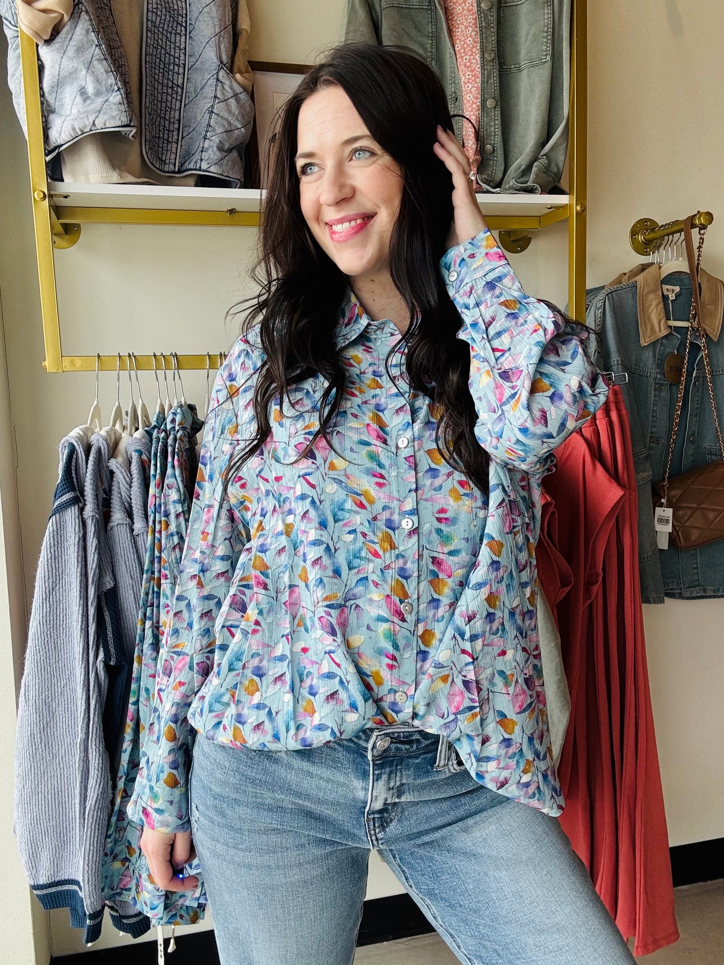 Sky Blue Multi Woven Top