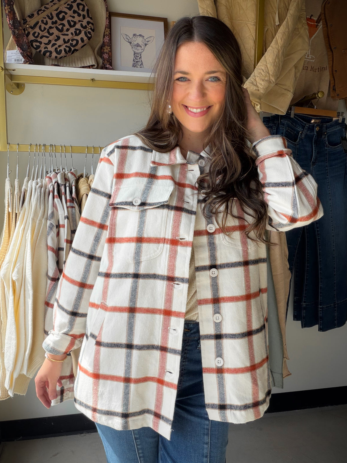 Ivory & Rust Plaid Shacket