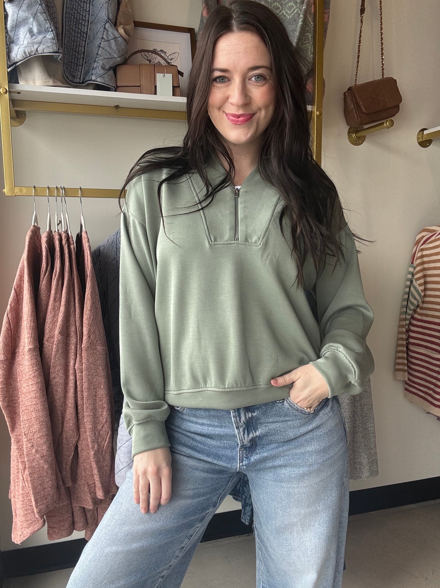 Sage Zip Collar Pullover