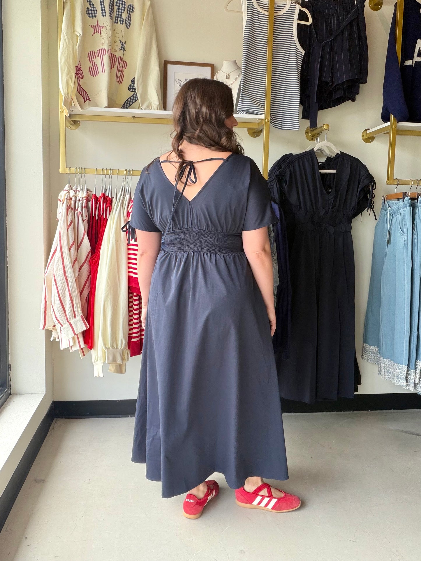 Navy Floral Appliqué Maxi Dress