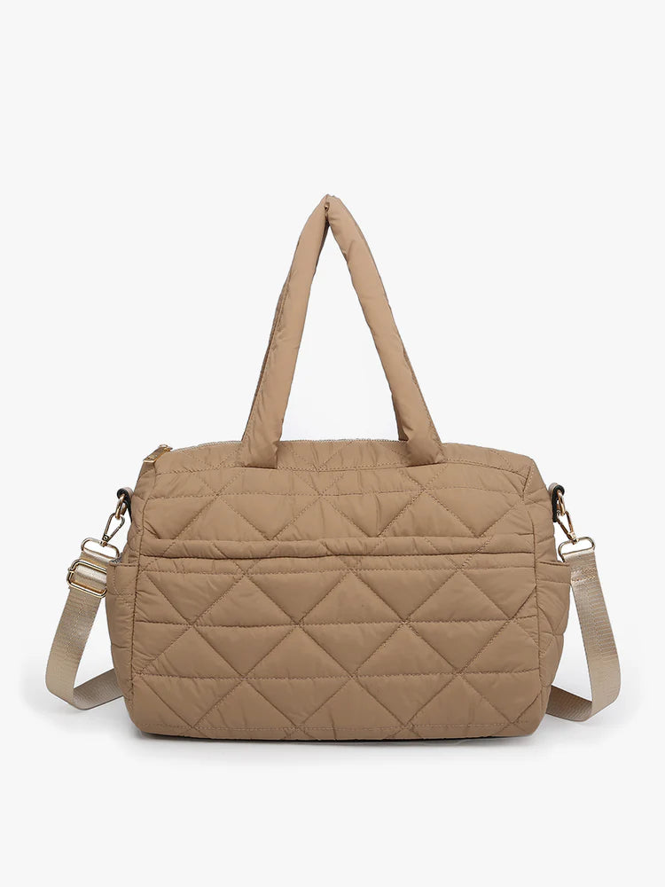 Billie Quilted Nylon Satchel - Taupe