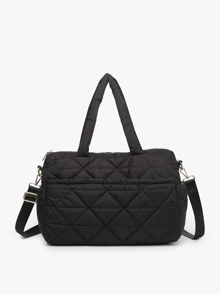 Billie Quilted Nylon Satchel - Black