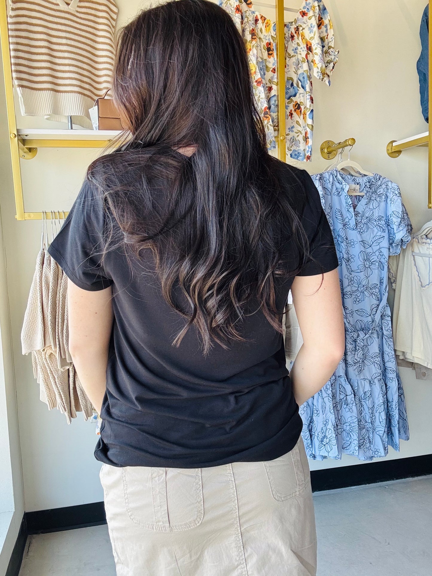 Recreation by Thread &amp; Supply

Style Description:

The new buttery soft tee of your dreams. Classic short-sleeve tee featured in a relaxed fit with a V-neckline.

V&nbsp;neckline
Relaxed fit
Measurements for a size small:

Length: 25.5"&nbsp;
Chest: 18"
Sleeve length: 7"
Fabric Content/Care:&nbsp;

95% Lenzing Modal
5% Spandex
