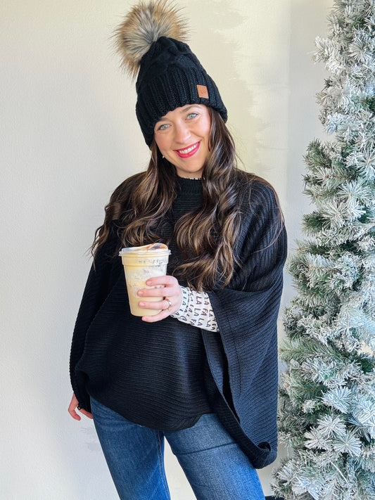 Blakeley

Stay warm and fashionable in this MEG Pullover Poncho.&nbsp; Features long arm holes for a flowy poncho feel, yet in a cute knit sweater.&nbsp; This stylish poncho sweater is designed to keep even the chilliest weather at bay. Perfect for a chic, cozy look.

Featured with our Dress It Up sheer tops &nbsp;
