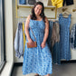 Blue floral print strapless maxi dress